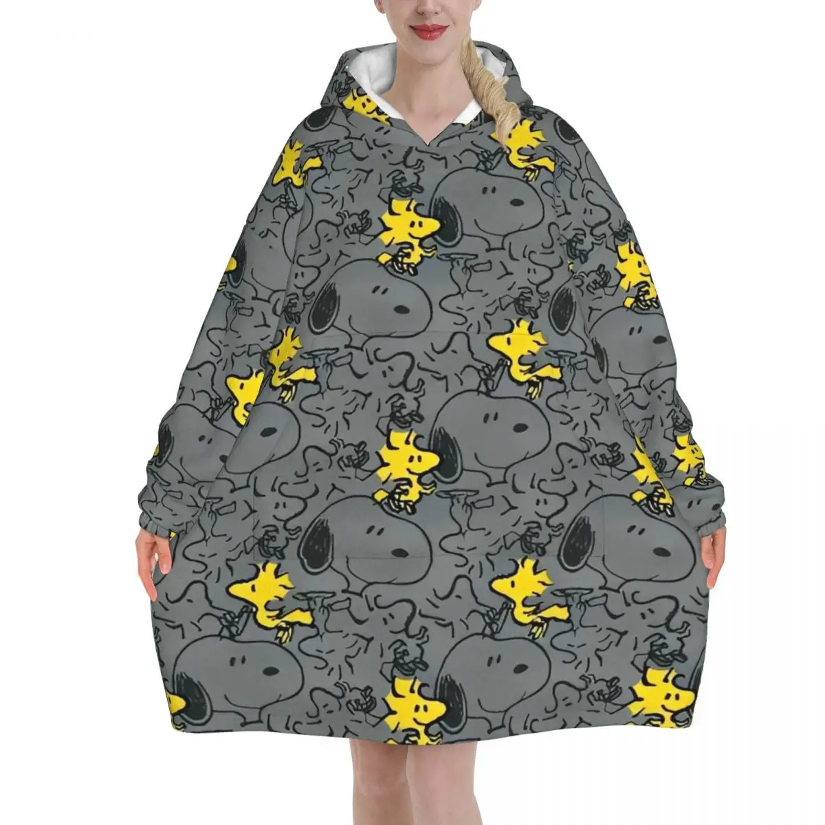 

Носимое одеяло Snoopys Cute Dogs Woodstock, толстовка с капюшоном для женщин и мужчин, толстовка большого размера, одеяло с карманом