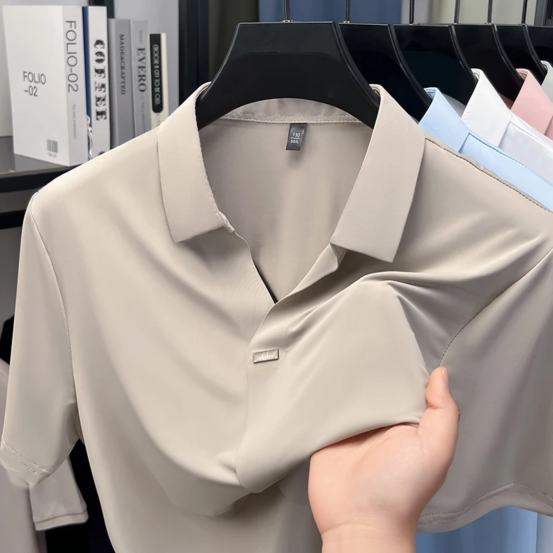 Herren Eisseide Hemd mit verdecktem Knopf, Reverskragen, Kurzarm, Slim Fit, weich, knitterfrei, atmungsaktiv, Sommer-Oberteil – Detail 6