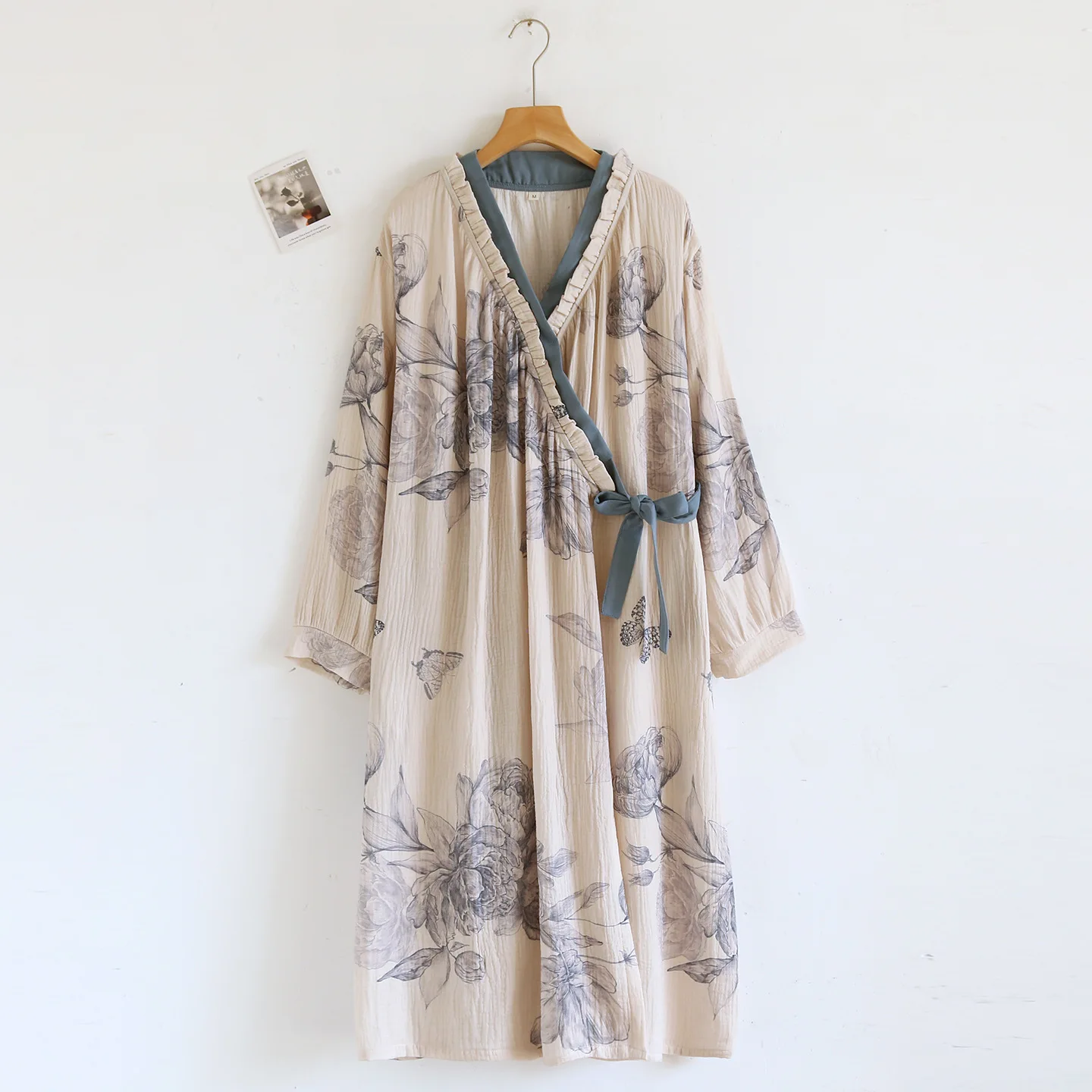 

Халаты из чистого хлопка для женщин, одежда для сна с цветочным принтом, весенне-осенний халат с длинными рукавами, ночная одежда, женский банный халат