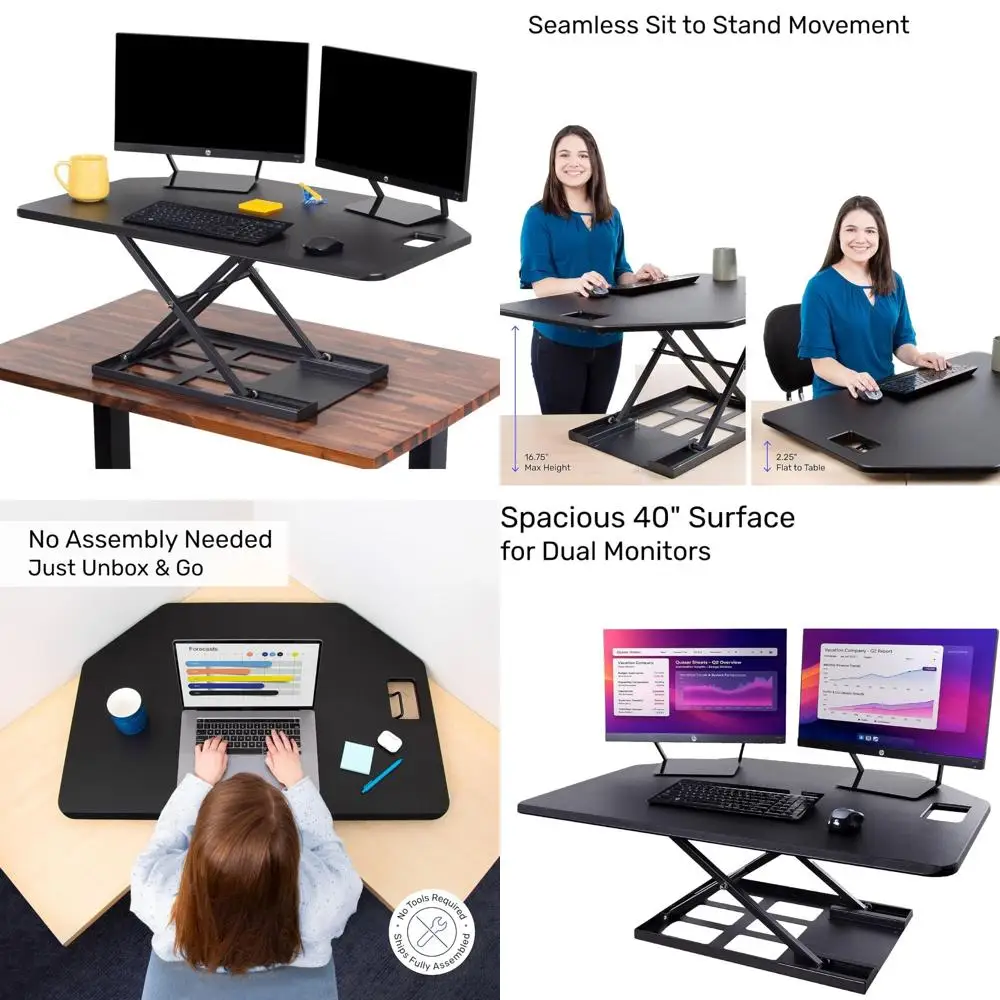 Adjustable Sit-Stand Desk Converter, Corner Standing Desk Riser, Pneumatic Lift, L-Shaped Desks & Cubicles, Ergonomic Office Fur