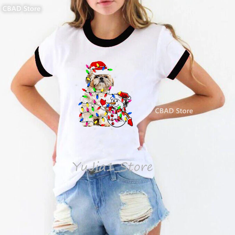 

Shih Tzus Valentine'S Day Animal Print Tshirt Women Funny White Dog Lover T Shirt Harajuku Kawaii Clothes Summer T-Shirt