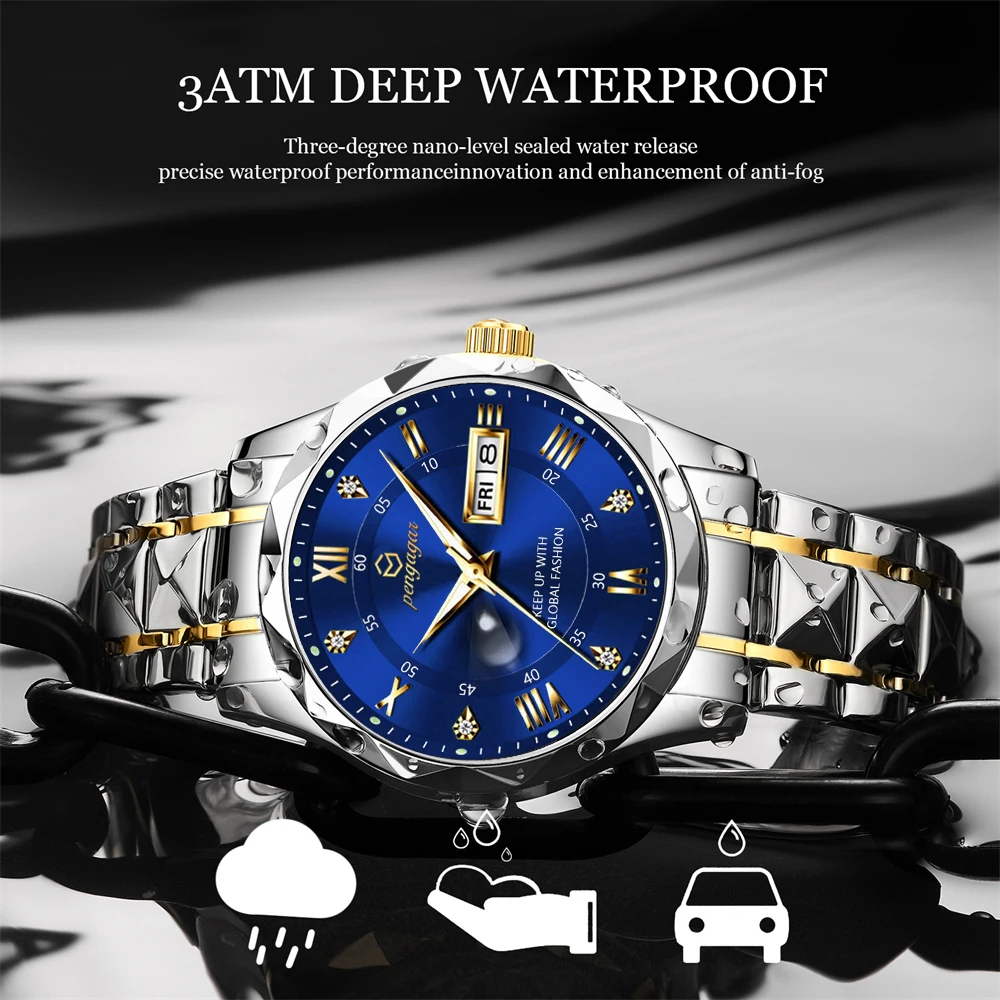 2025 New Top Brand Luxury Man Wristwatch Waterproof Luminous Date Week Men Watches Stainless Steel Quartz Men\'s Watch Male reloj