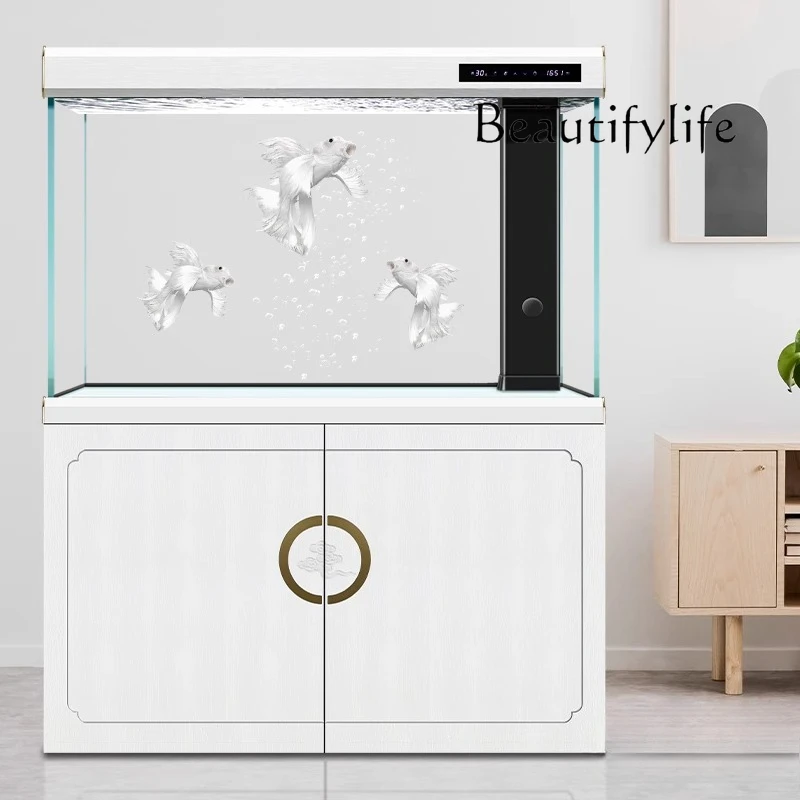

Fish tank new living room large bottom filter ultra-white aquarium intelligent ecological partition floor home