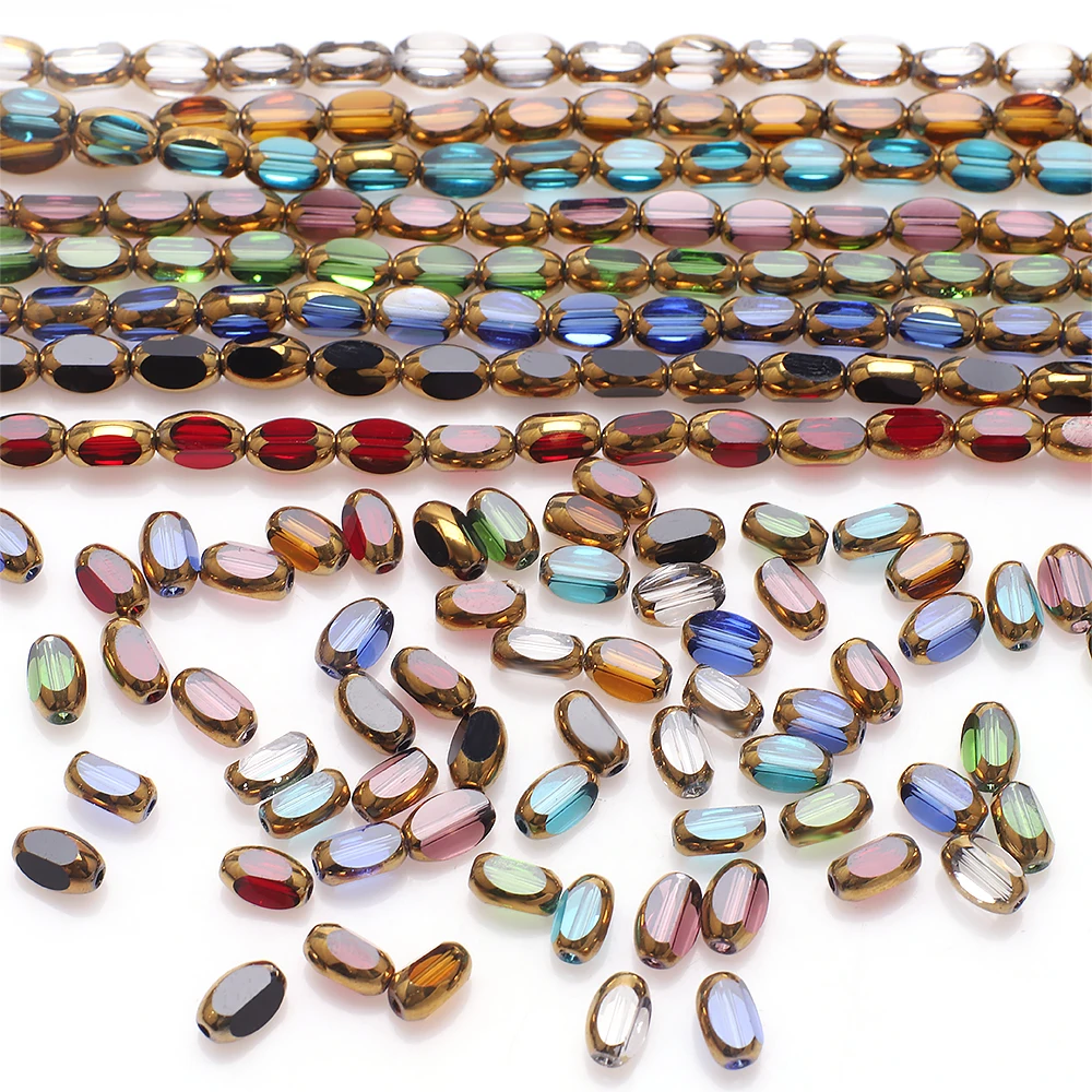 48 Stück 4x6mm Briolette-Oval-Glasperlen, vergoldet, Kristall, lose Spacer-Perlen für DIY-Armbänder, Halsketten-Zubehör