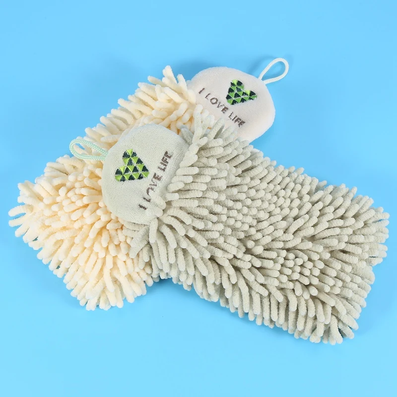 2Pcs Kitchen Hanging Towels Set Chenille Hand Face Wipe Towels Bathroom Washcloths