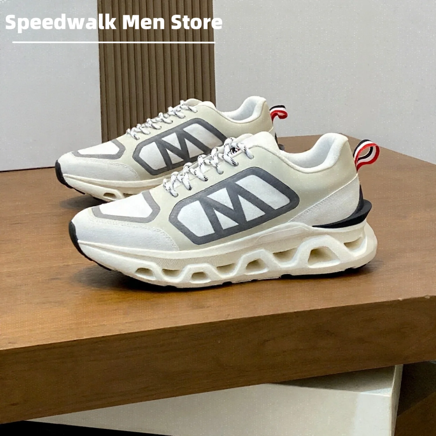 Men Breathable Mesh Hollow Out Platform Sneakers Shock Absorbing Cutout Thick Sole Non Slip Fashion Running Walking Trainers