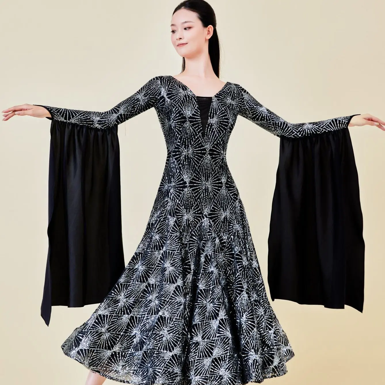 Starry Sequins Black Ballroom Dance Competition Dress Waltz Dance Performance Wear Women Prom Tango Dance Dresses Adult BL19921