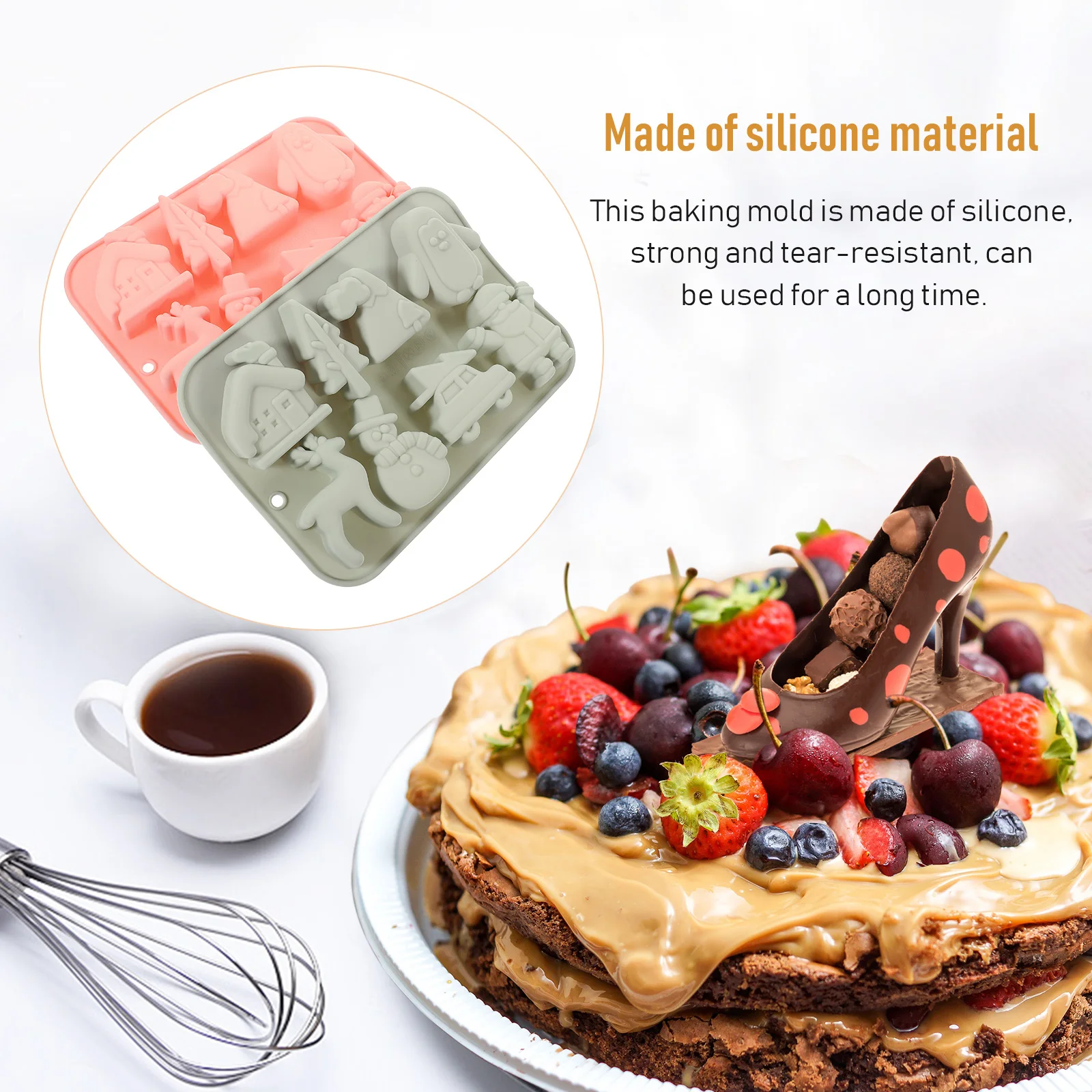 

2Pcs Xmas Silicone Baking Mold Christmas Chocolate Candy Mold Non-Stick Muffin Cake Supplies Christmas Chocolate Molds