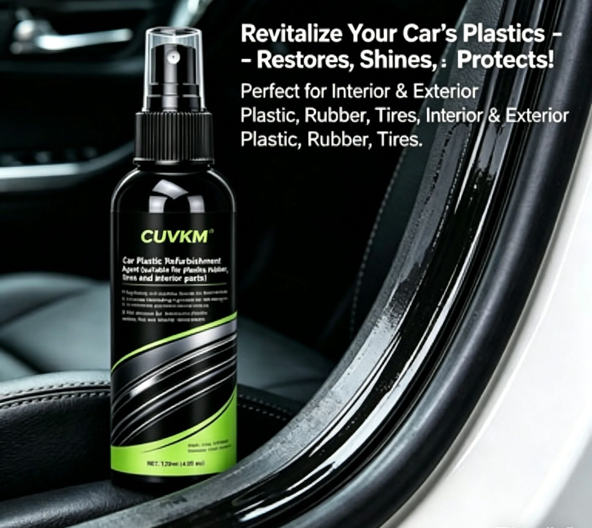 Car Plastic Refurbishment Agent - Restore & Shine for Plastic Rubber Tires Interior Parts Anti-Aging Refurbish