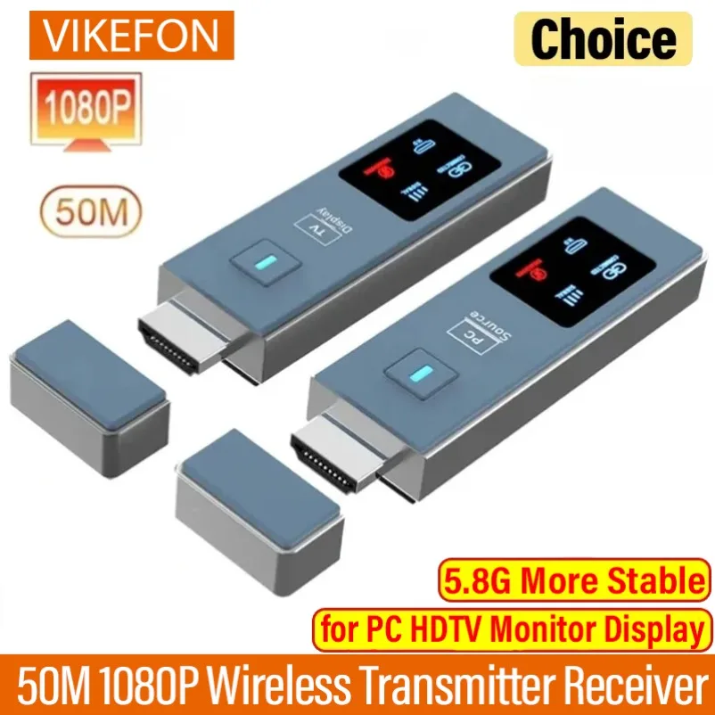 50M 1080P HDMI-Compatible Wireless Extender 5.8G HD Transmission Projector Video Extension for PC Laptop TV Projector Monitor