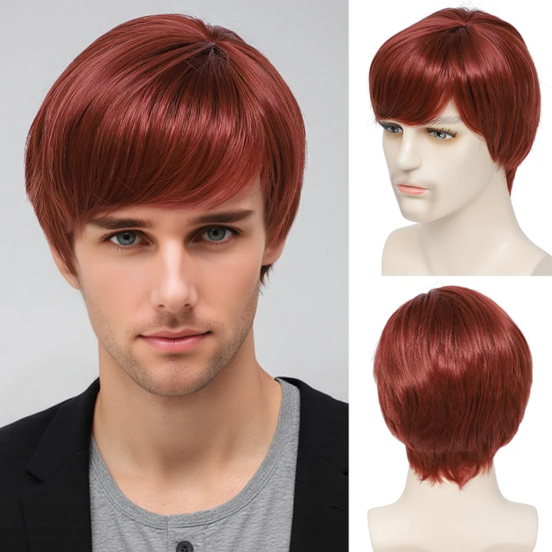 

Hair Wigs Natural Short Wig Layered Wavy Different Style Short Wigs Raspberry Red Wig Synthetic fiber wig