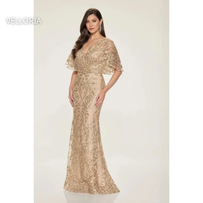 

Champagne Tulle Women's Evening Dress Luxury Beaded Floor-length Embroidered Party Gown Rhine Wedding Party Dress Customized