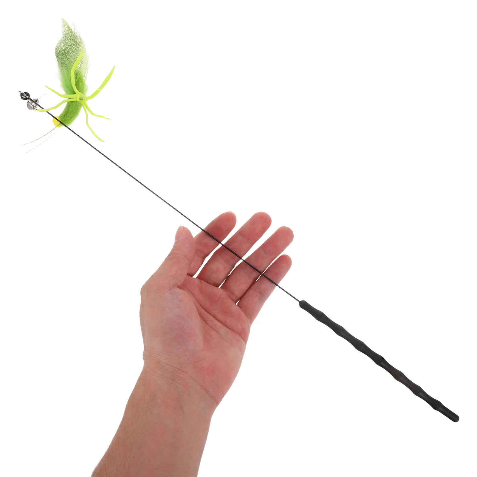 

1 set Cat Wand Stick Plumed Grasshoppers Realistic Design Silicone Kitten Teaser Indoor Play Exercise Travel Interactive
