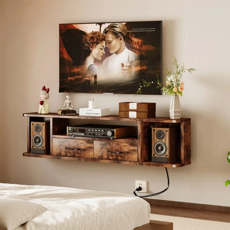52-Inch floating TV stand with power outlet and USB port, wall-mounted TV console
