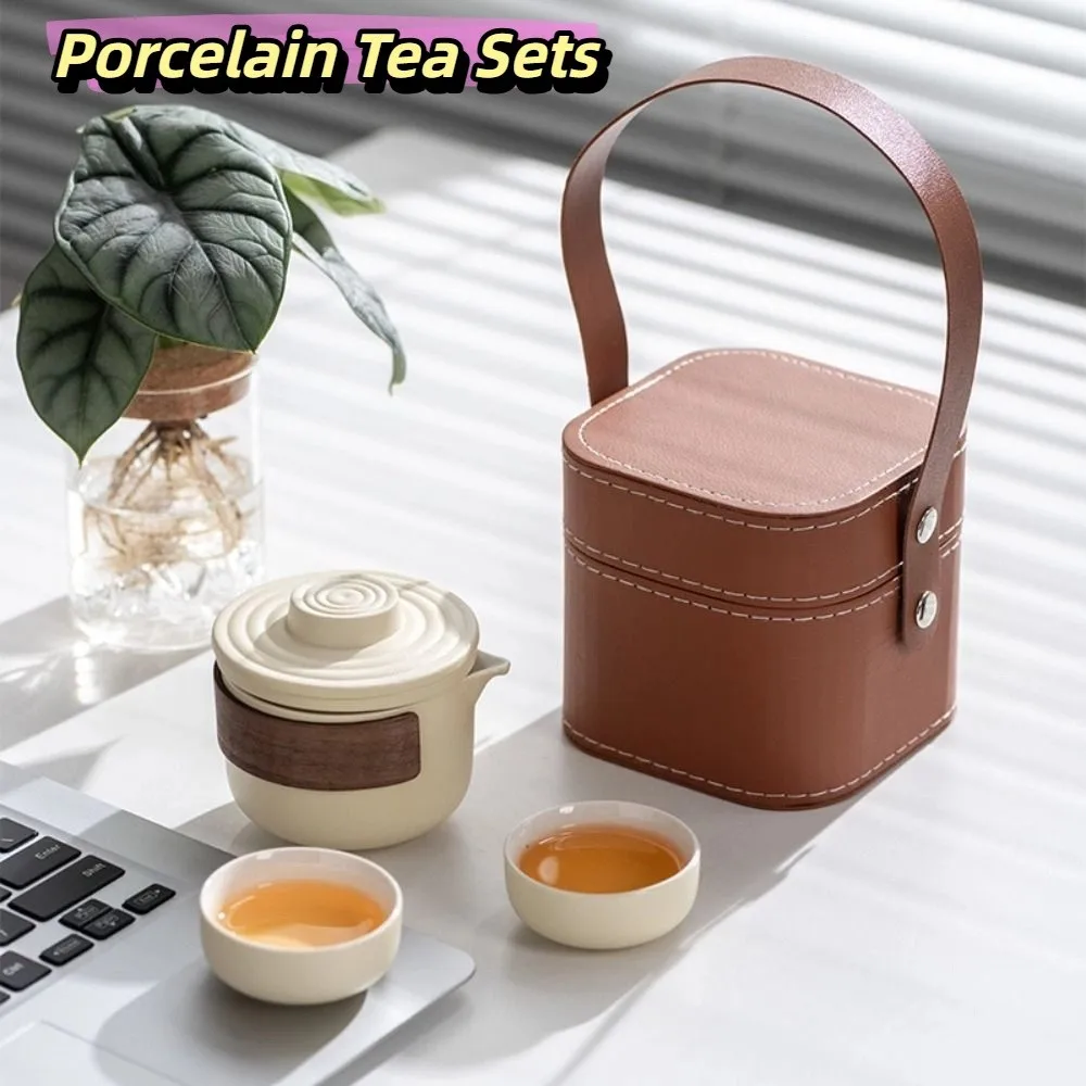 

Chinese Style Porcelain Tea Sets Teapot Cups Portable Travel Ceramic Teapots Anti-Hot Reusable Mini Tea Cup Set Office