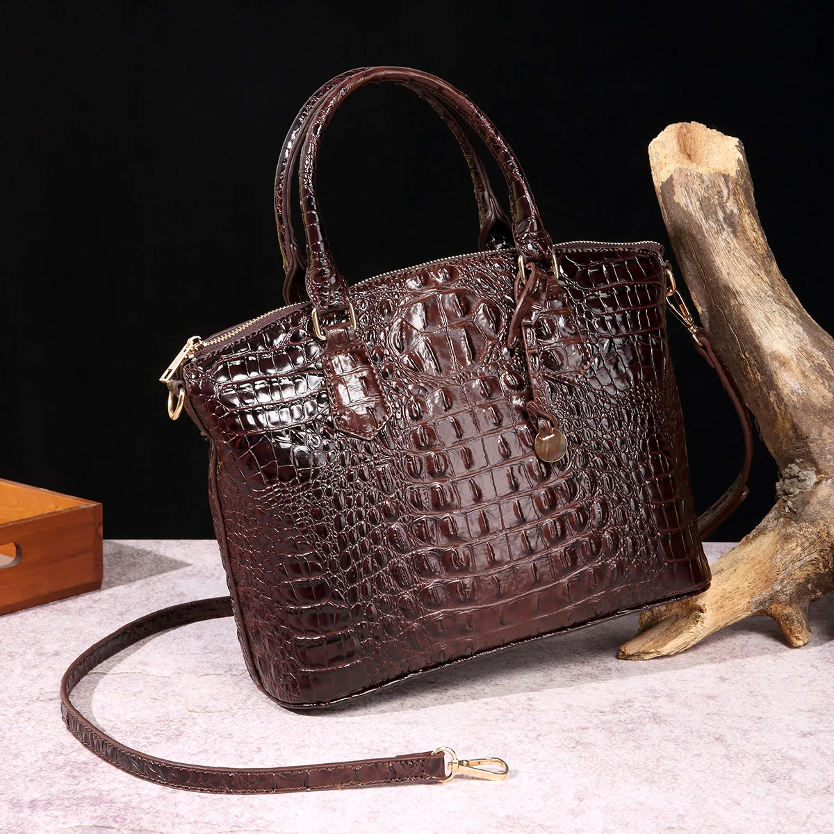 Luxury Crocodile Embossed Handbag Fashion Crossbody Bag Mixed Color Women\'s Vintage Leather Satchel Large Capacity Waterproof