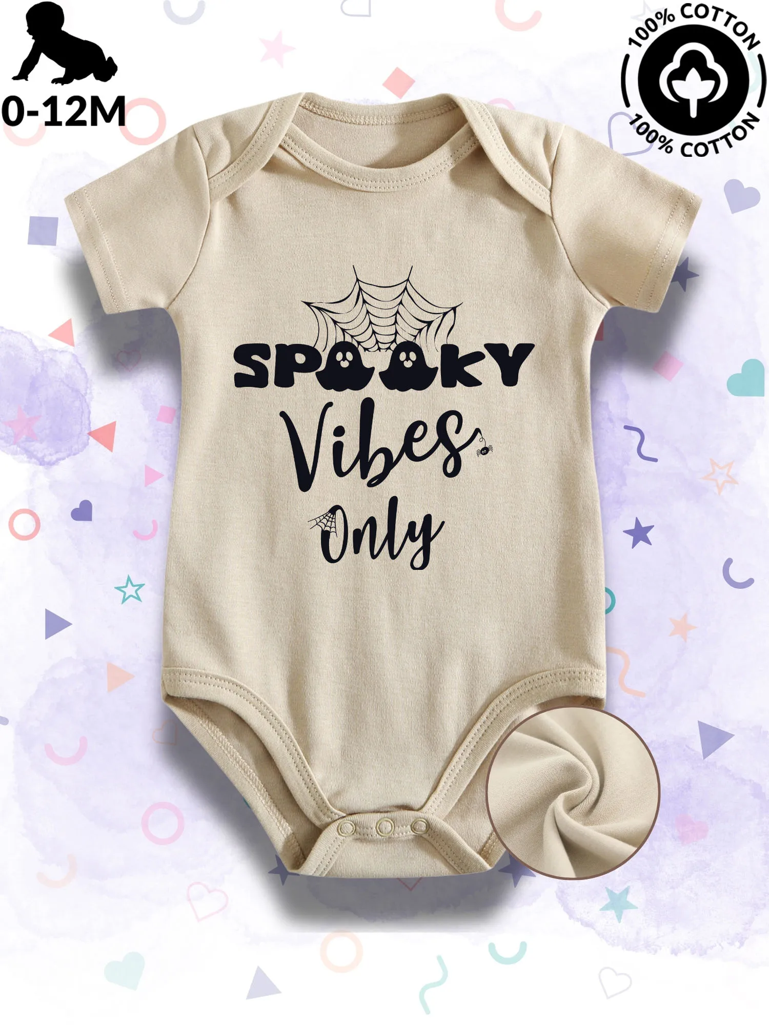 

Spooky Vibes Only Unisex Baby Bodysuit, 100% Cotton Soft Onesie, All-Season Wear Beige Crawling Suit 190GSM
