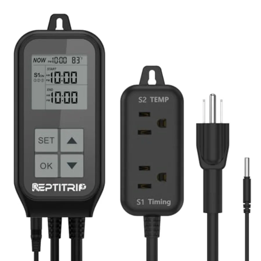 

Reptile Thermostat, Light Timer for Temperature and Lighting Control, Day-Night Timer Thermostat with Reptile Thermometer for U