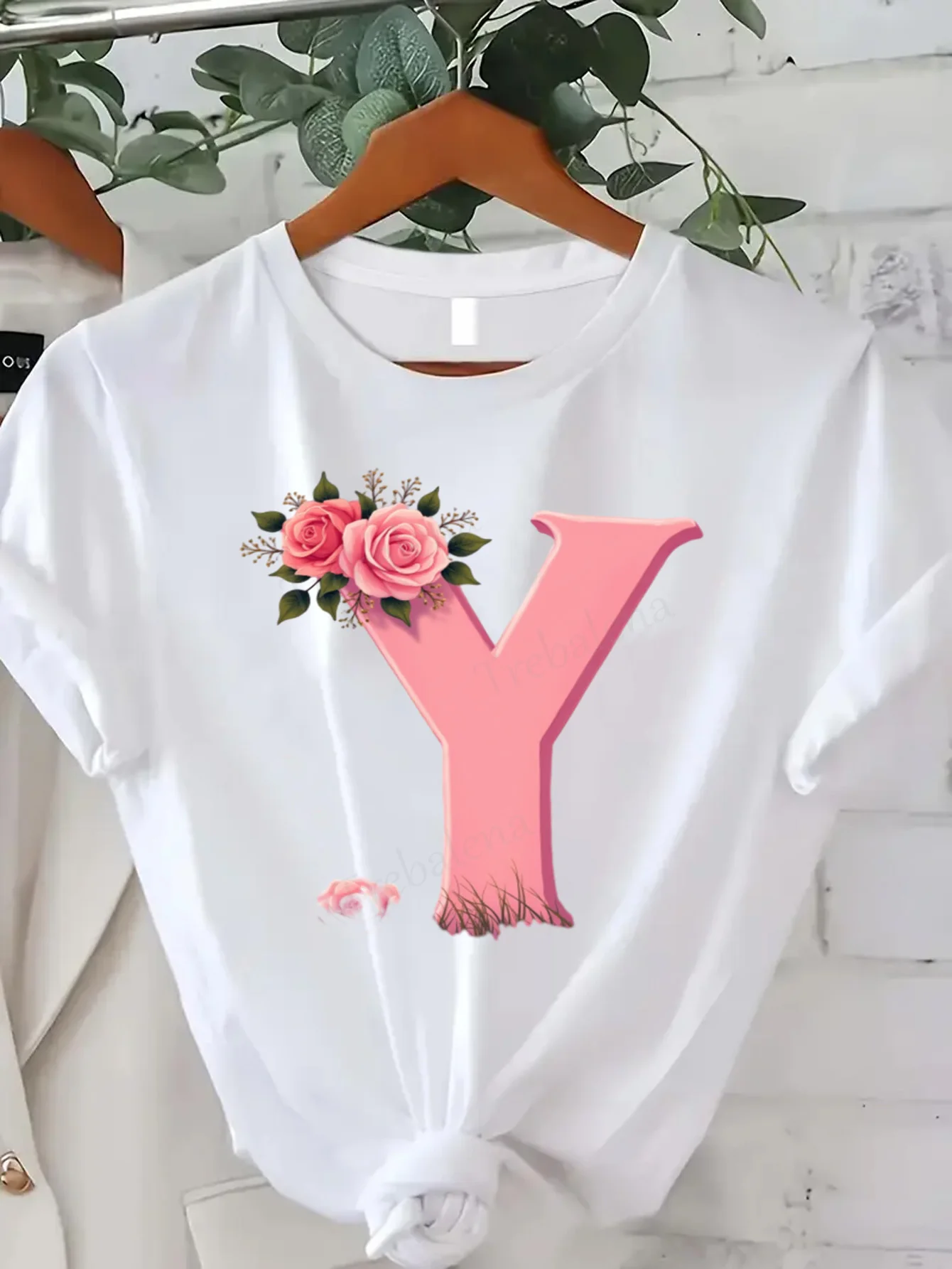 

Удобная женская футболка с цветочным принтом и буквой Y для женщин, милый дизайн розовой розы, повседневный летний топ