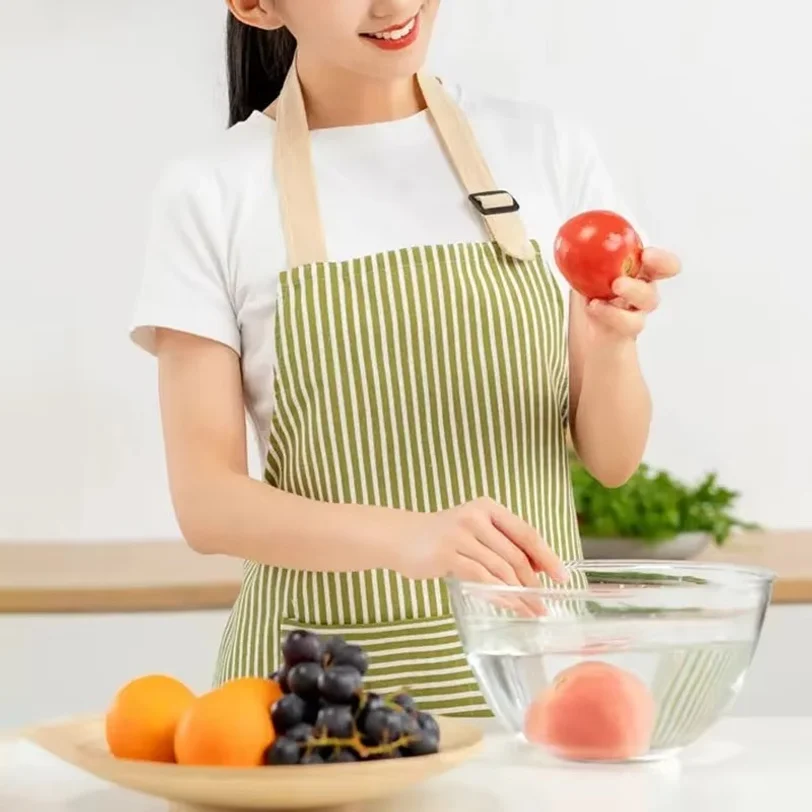 Japanese Style Linen Striped Apron Adjustable Neck Hanging Sleeveless Elasticity for Kitchen Cooking Gardening Household Use