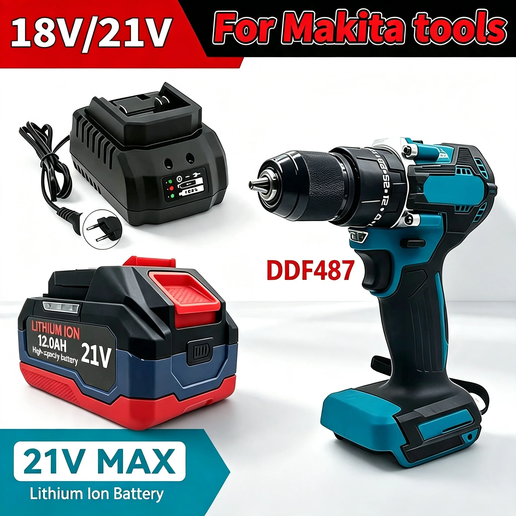 12Ah Lithium Ion Battery 21V For Makita Battery, For Makita 18V & 21V Cordless Power Tools Replacement Spare Power Pack