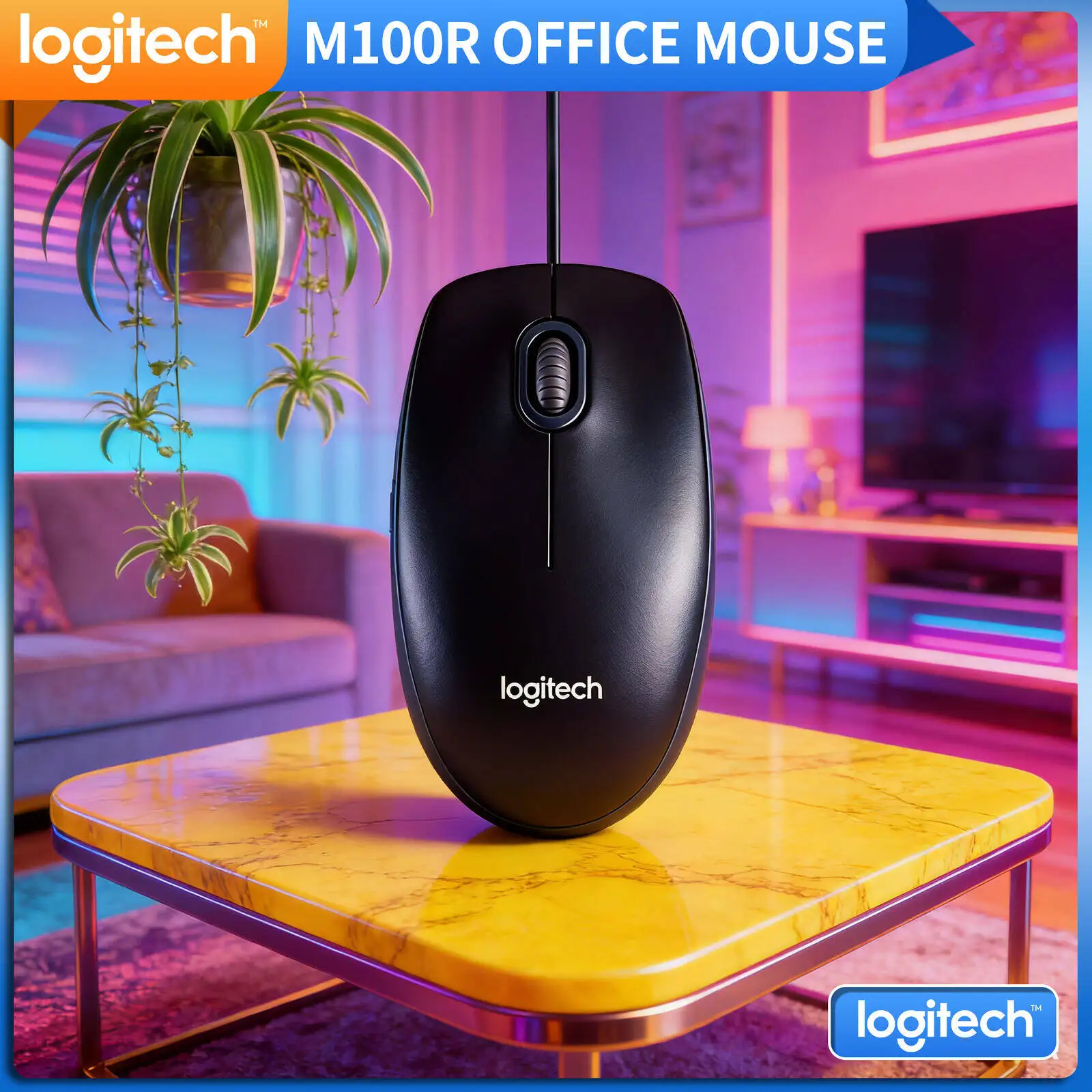 

Logitech M100R Wired USB Mouse 3-Button Scroll 1000DPI High Precision 1.8m Cable for Office Home School Laptop Desktop