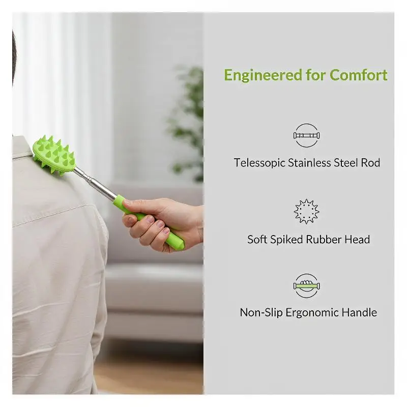Telescopic Back Massage Stick Extendable Adjustable Length Soft Silicone Spikes for Yoga Practice Recovery