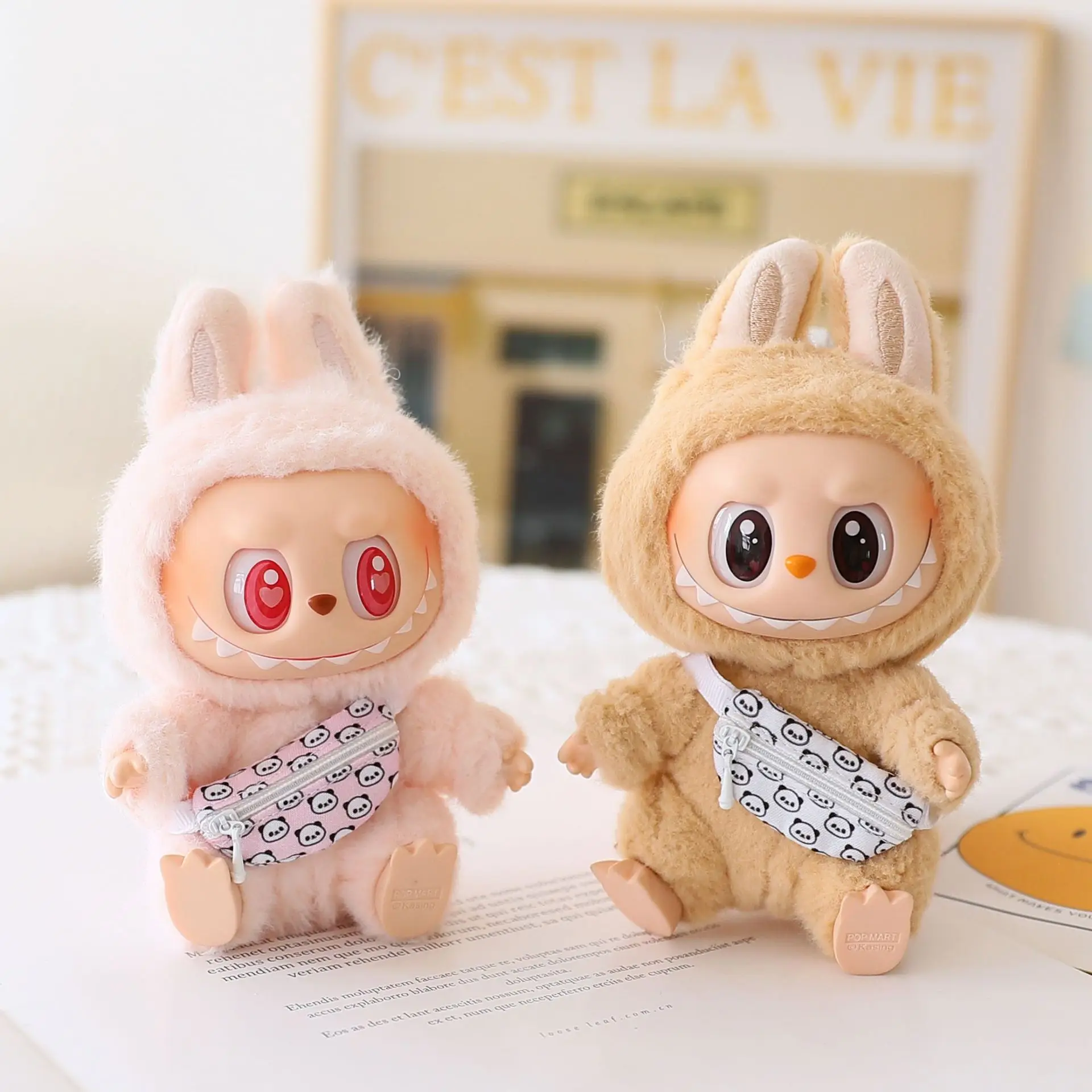 Für 17 cm Labubu Mode trendige Puppe Rucksack Zubehör süße Panda Overall Tasche