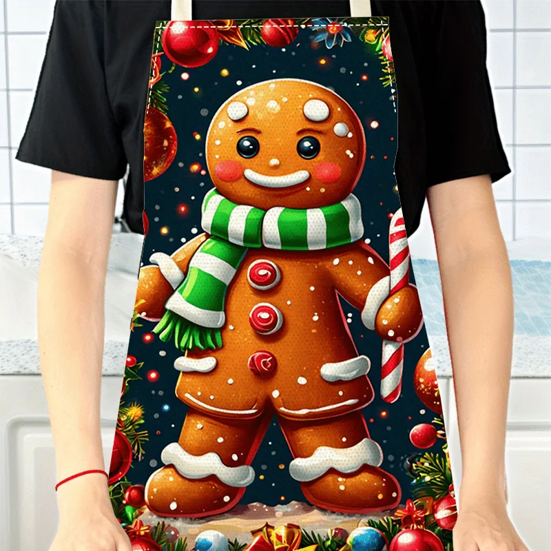 1pc Santa Claus Candy Cane Snow Scene Decorative Holiday Atmosphere Skirt Apron, 68*55cm Home Decor Kitchen Sleeveless Kitchen A