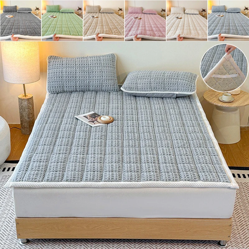 1PC New Solid Color Winter Warm Mattress Soft Breathable Anti Slip Bedding Protector Fold Tatami Thin Mat for Home Dormitory침대커버