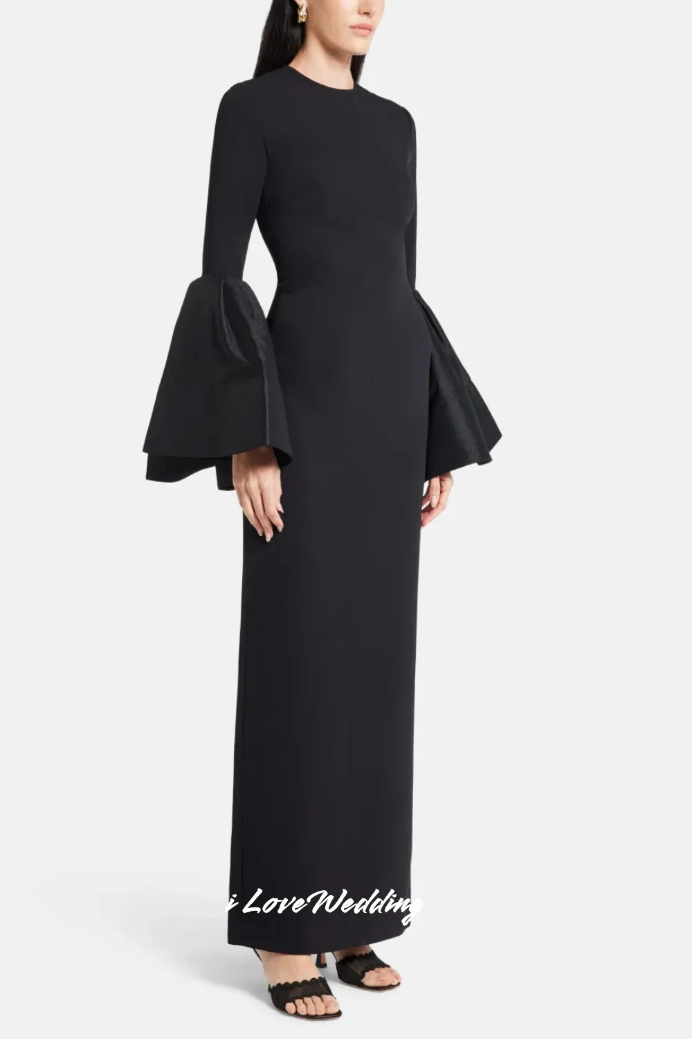 ブラックOネックイブニングドレス2025サテンロングスリーブマーメイドプリーツフロア丈ドレス特別な機会シンプルカスタマイズ