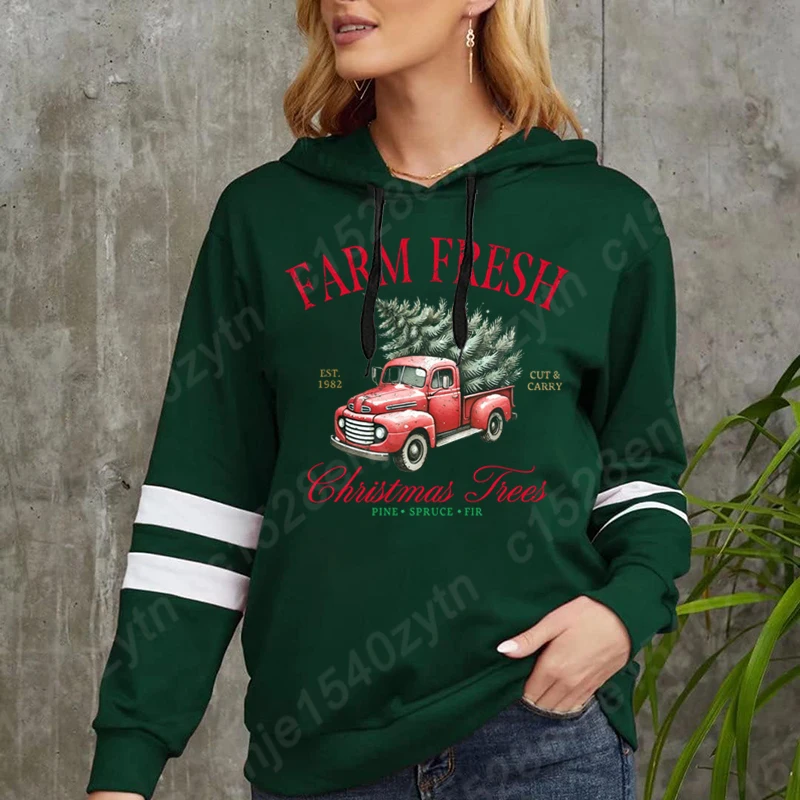 Farm Fresh Christmas Trees Pine Spruce Fir Hoodies Women Hot Selling Soft Sweatshirt Autumn Winter Sweatshirt Plus Size Pullover