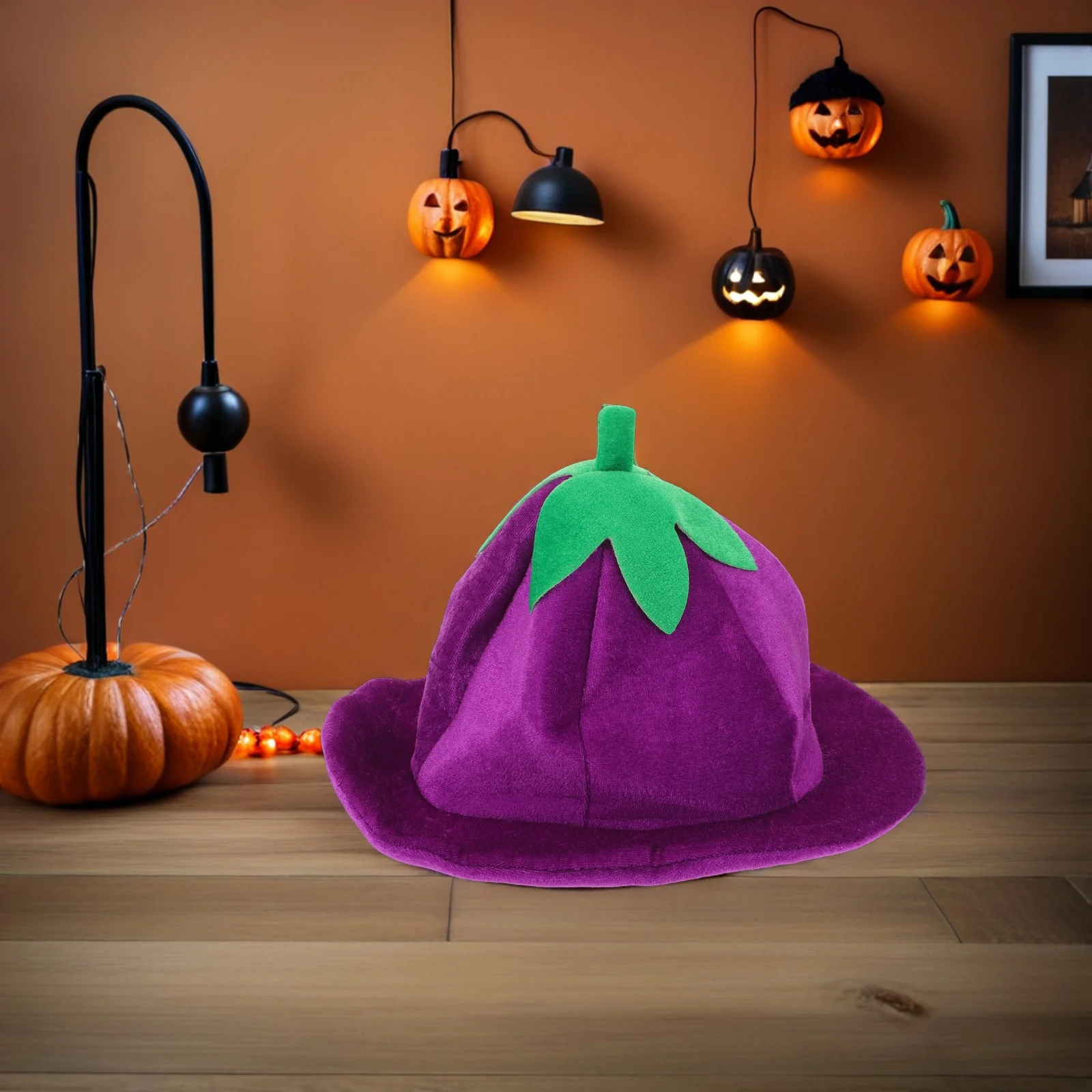 

Funny Party Headdress Eggplant Hat Costume Prop for Adults Accessories Golden Velvet Decorative Carnival