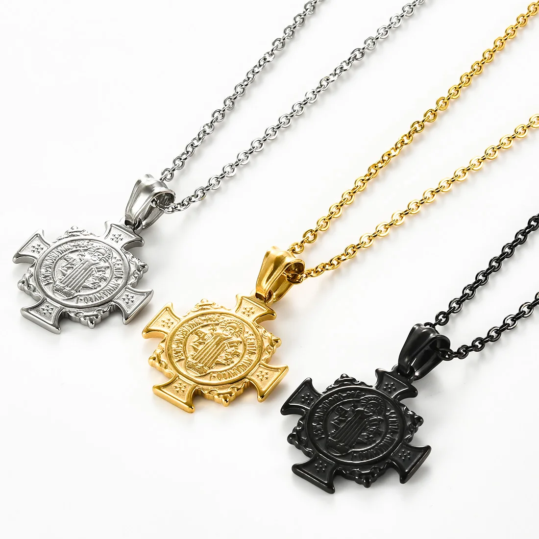 Stainless Steel Vintage St Benedict Medals Cross Pendant Men Women Catholic San Benito Exorcism Prayer Crosses Religious Jewelry