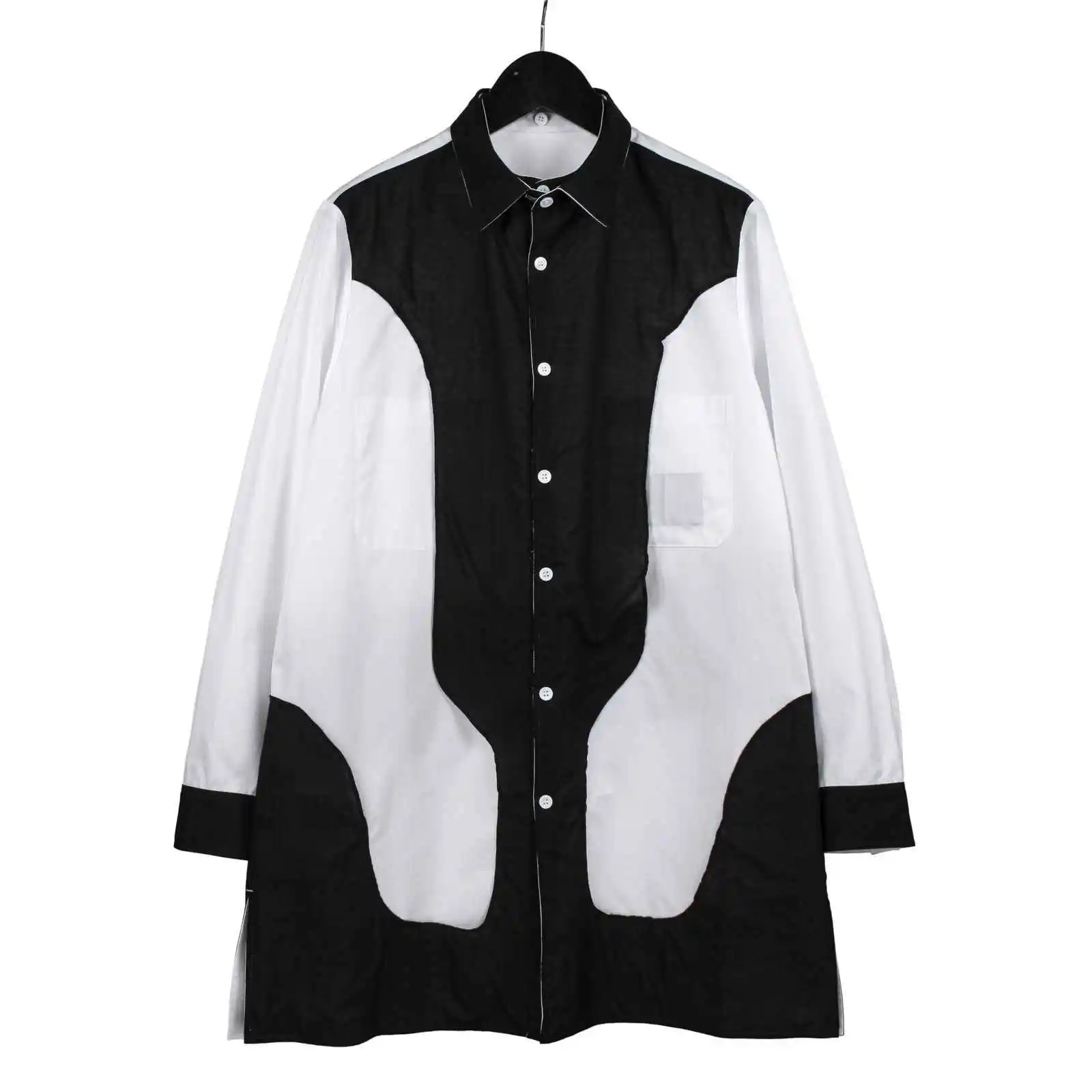 

TOP-YAMAMOTO original design black and white color-blocking long-sleeved shirt with a loose and casual design