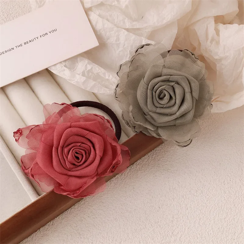 3 Pcs Girls' Hair Accessories Rose Hair Accessories girl's High Sense Camellia Hair Rope New Flower Head Rope Headband