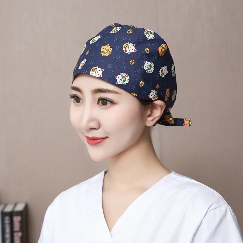 

Surgical hat for women cotton printed nurse operating room hat postpartum chemotherapy cap dental stomatologist hat for men