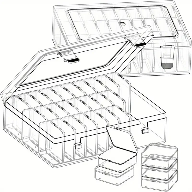 3 sets/2 sets/1 set of 30 grid bead organizer, plastic mini transparent storage box, rectangular box with hinged lid
