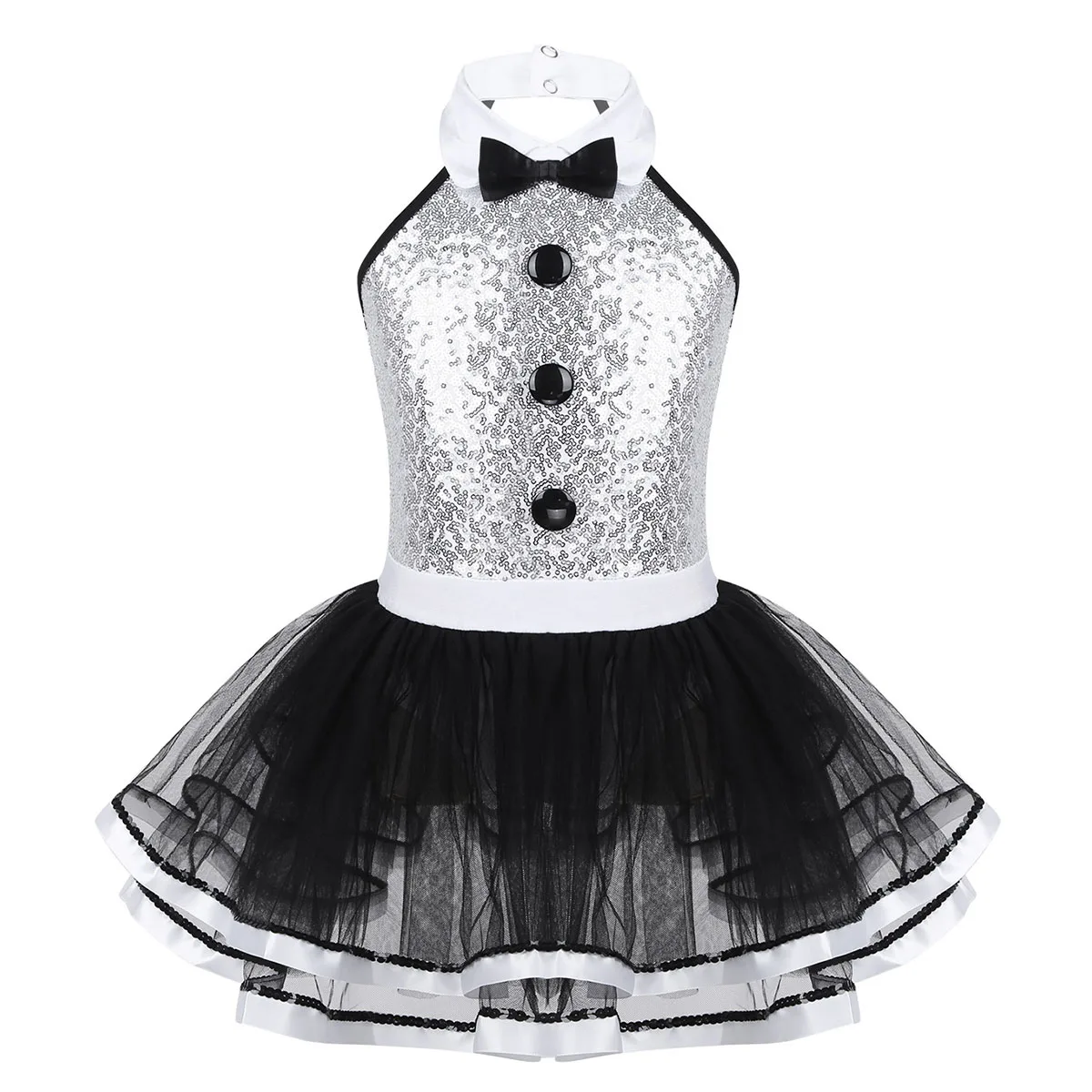 Vestido tutu smoking com gravata borboleta infantil, collant com lantejoulas para latim e jazz, baile fofo para meninas, baile de formatura de fadas, dança moderna