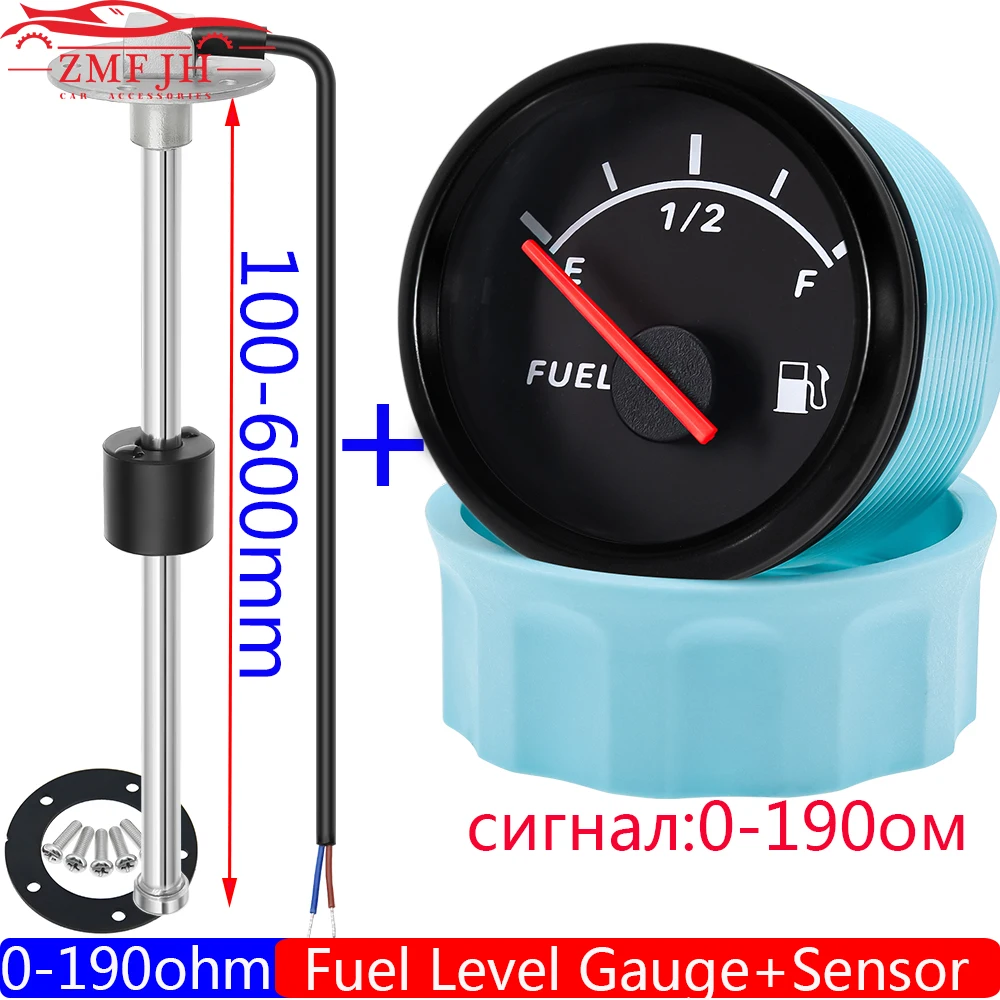 

0-190 Ohm Fuel Float Level Sensor+Fuel Level Gauge with Red LED 2" 52mm Oil Tank Level Meter Boat Car Motor 200mm 250mm 600mm