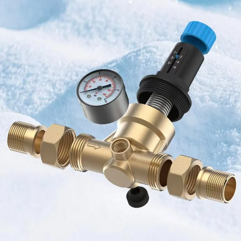 Brass Water Pressure Regulator Reducer DN15/20/25 with Adjustable Gauge Meter 1.5-1.7 MPa Pressure Reducing Valve for Home Plumb