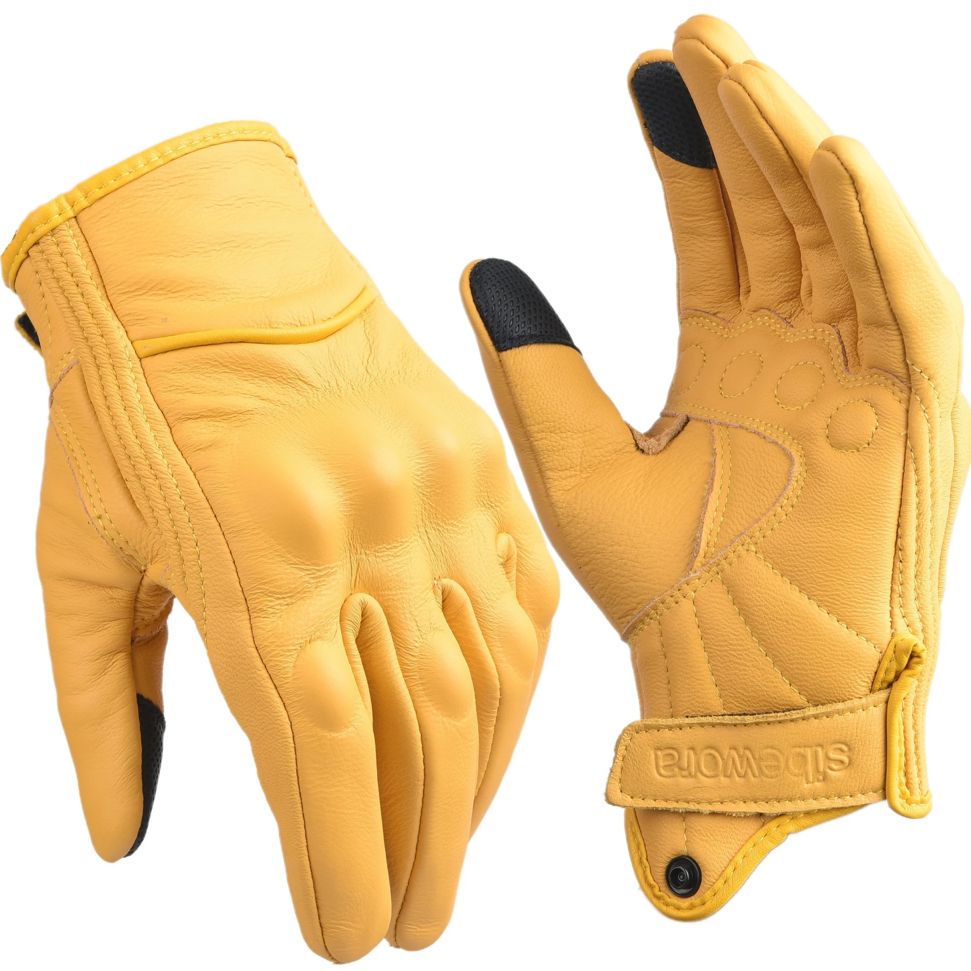 Men's Motorcycle Gloves Outdoor Low-Speed Urban Motor Riding Gloves Hard Knuckle Leather Yellow Glove