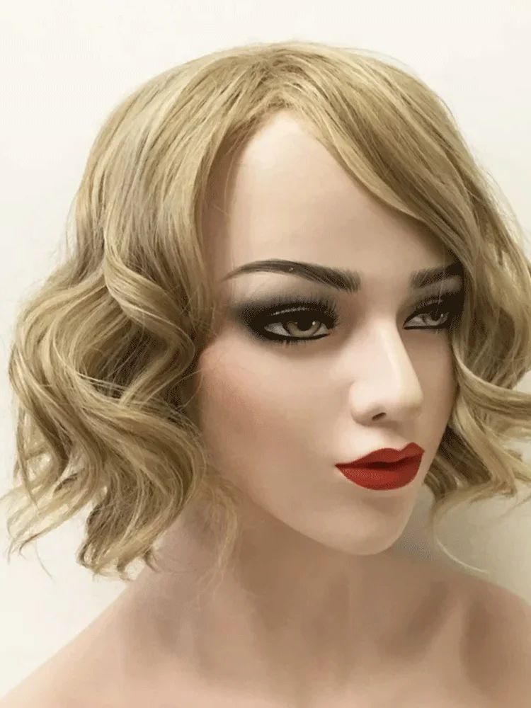 Women Blonde Side Part Bob Cut Curly Wavy Short Hair Fashion Costume Wig Pre plucked Hight Density Cosplay For Women Daily Use