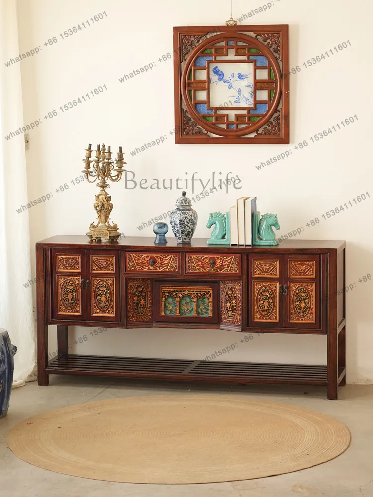 LD Chinese-style solid wood painted dining side cabinet carved and fully equipped end view countertop side cabinet