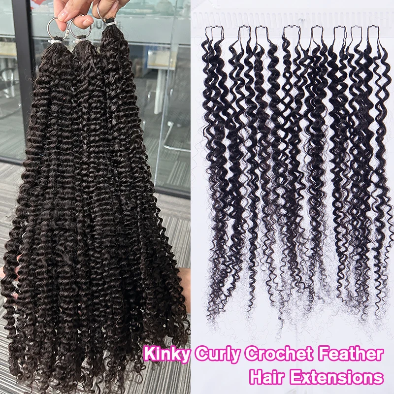 

Feather Pre-Separated Crochet Hair Extensions Kinky Curly 100% Human Hair Bundle Bulk Hair For Braiding Women Natural BlackColor