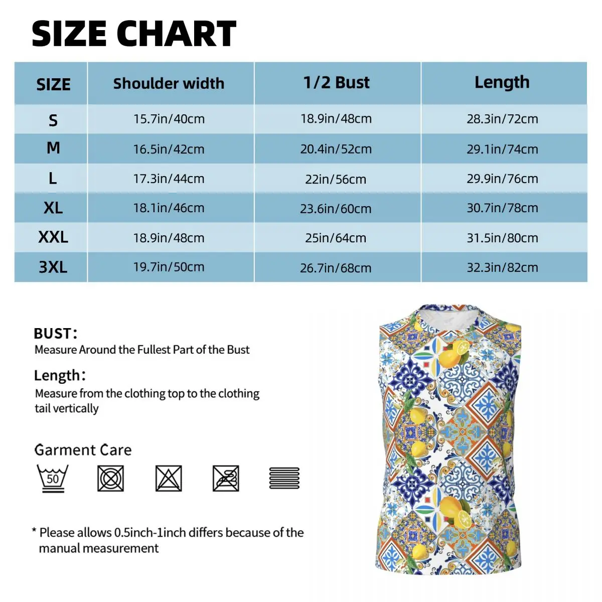 Mediterranean Tiles And Lemon Men Printed Sleeveless T-shirt Casual Hip Hop Street Style Beach Holiday Tank Tops