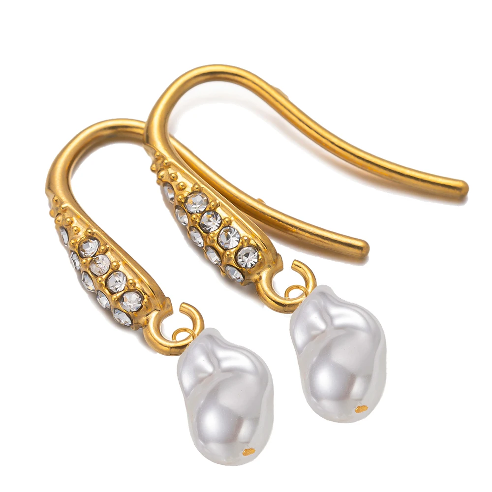 

2pcs Gold Stainless Steel Cubic Zirconia Earring Hooks Silver Fish Hook Earring Wires with Loops for DIY Earring Jewelry Making