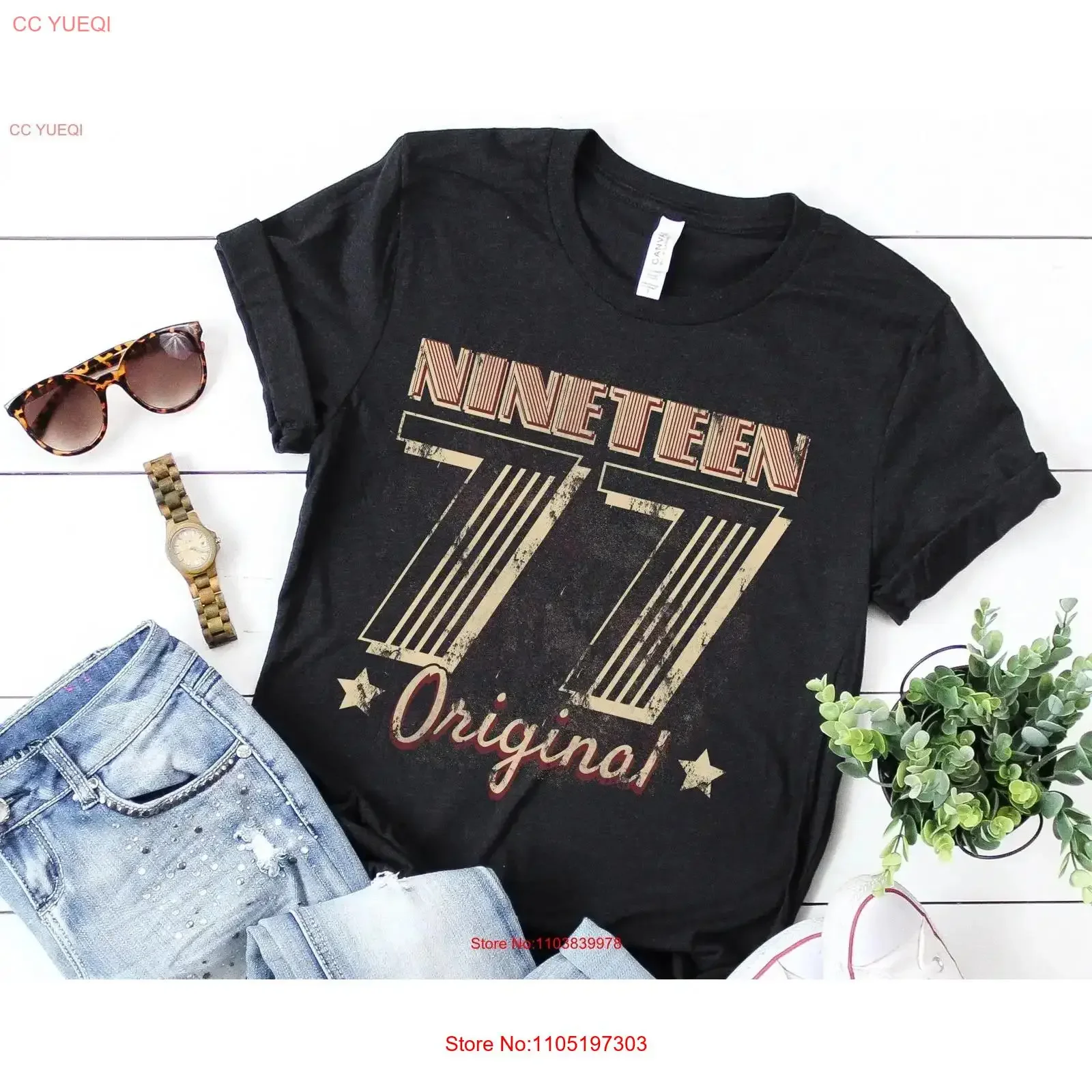 التسعة عشر 77 الأصلي تي شيرت عيد الميلاد الثالث 1977 43 سنة من العمر ولد في خمر غسلها تنفس مصمم الملابس عادية