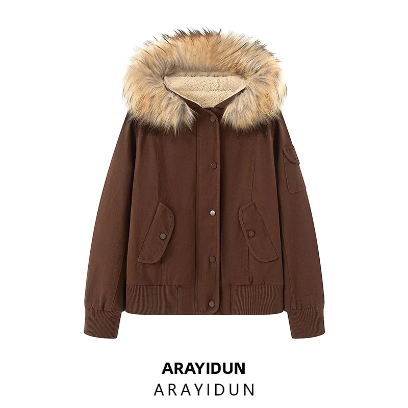 

ARADUN Sli American ort Coat Women's Faion Autumn New Arrival Detachable Fur Collar Loose Fit Polyester Jaet
