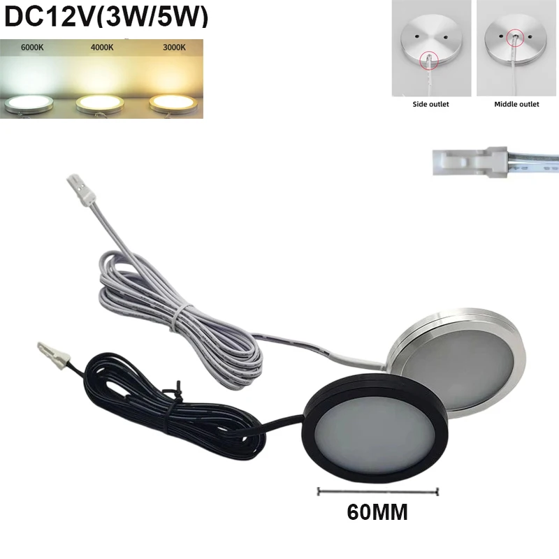 Ultra Thin Ceiling Light Dimmable Round Spot Lamp Kitchen Cabinet DC12V 3W 5W 3000K 4000K 6000K Warm White Single Colors